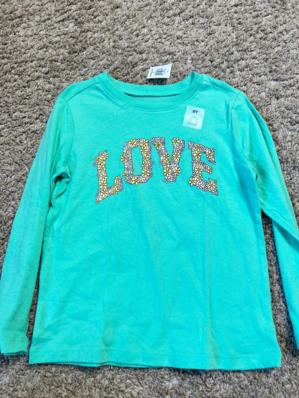 Old Navy Turquoise Long-Sleeve LOVE Floral Graphic Tee